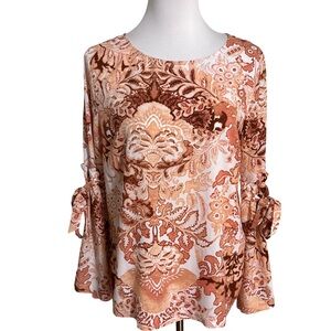 LC Lauren Conrad Paisley Blouse Cream and Brown